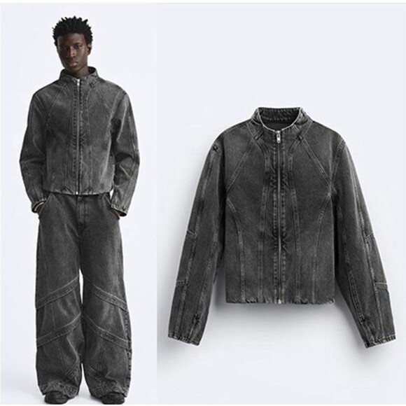 Zara Amsterdam Man Edition Denim Jean Jacket Gray Black Size S - Picture 3 of 8